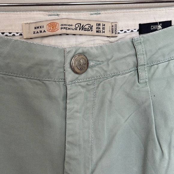 ZARA Premium Denim Wash Sage Green Joggers Ankle Cuffs Size 2 Fit Larger Chino - Picture 17 of 17